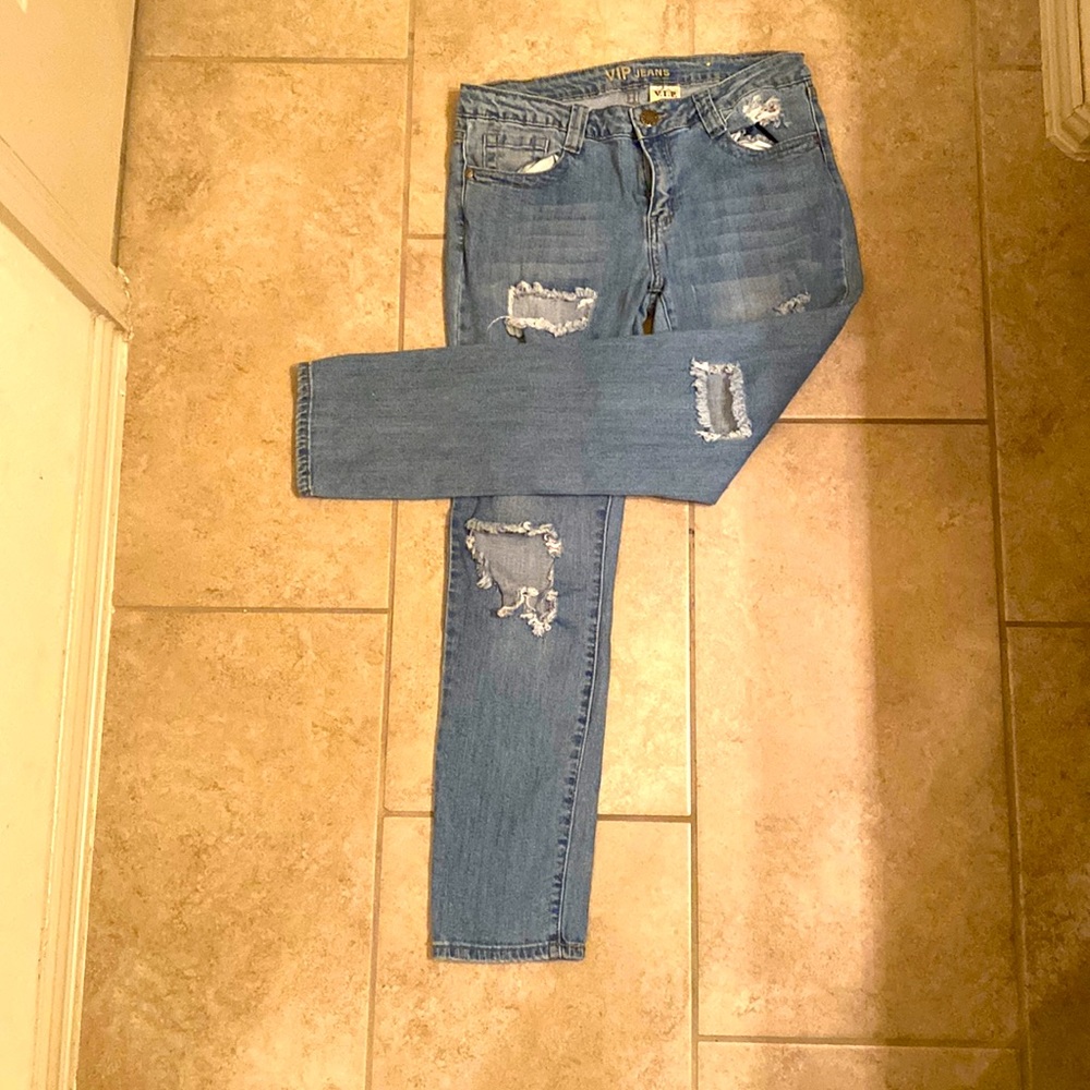 Ripped straight leg jeans